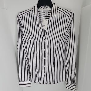 H&M Black and White Striped Button Down Shirt, Size 8